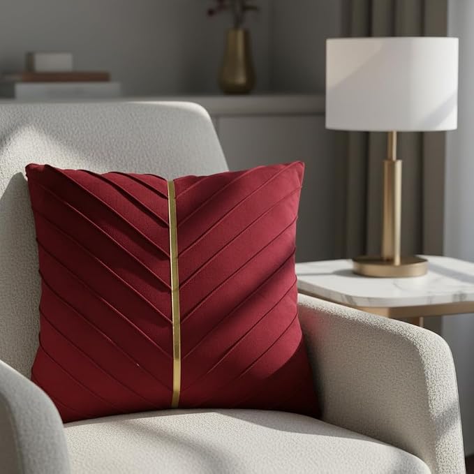 Velvet Throw Pillow Covers 20x20 inch Pack of 2 Gold Decor Red | Soft Solid Pillow Covers,Modern Luxury Xmas Decor,for Couch Chair Sofa Bedroom Livingroom,Hidden Zipper,Ideal Gift,Easy Care