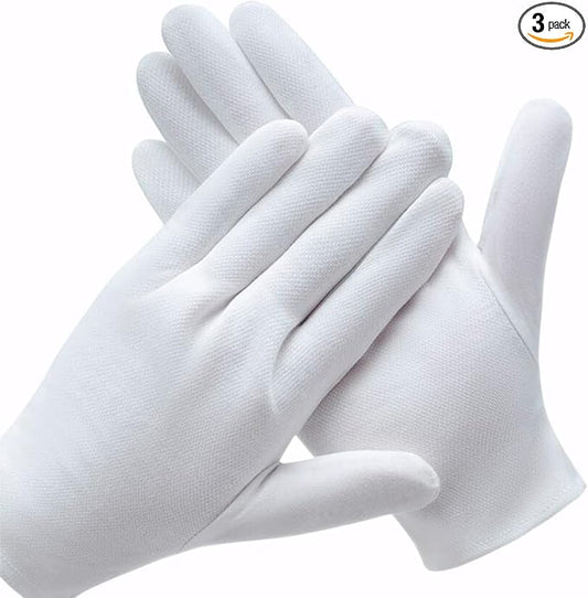 3 Pairs White Cotton Gloves for Dry Hands Eczema SPA Moisturizing - Work Glove Liners for Serving Costume Inspection