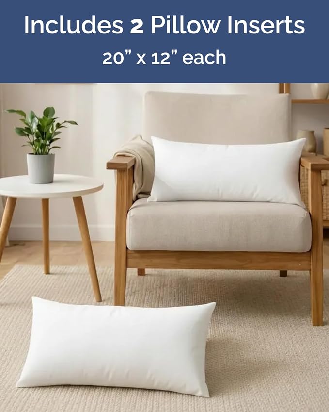 12x20 Pillow Inserts, Throw Pillows for Bed, Sofa & Couch - Set of 2, White | Decorative Bed Throw Pillows, Soft, Supportive & Fluffy Cushion Inserts, Sham Stuffer, Down Alternative, Machine Washable