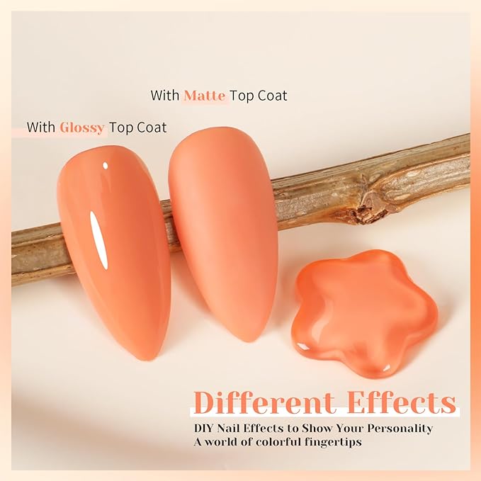 Orange Gel Nail Polish - 15ml Vibrant Light Orange Nail Polish, Self-Leveling Chip-Resistant Formula Lasts 28+ Days, All-Season Wear