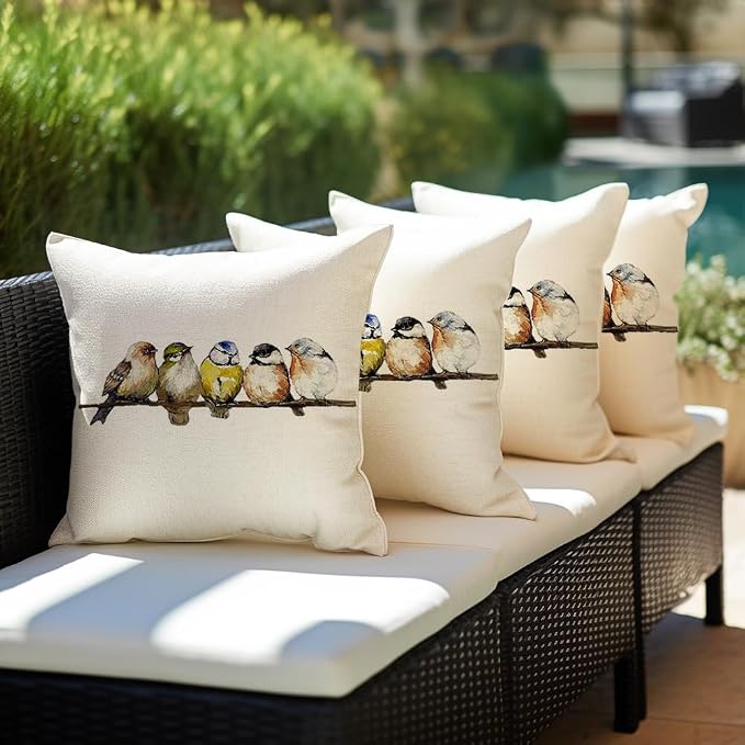 RABUSOFA 16x16 Watercolor Birds Pillows Decorative Throw Pillows Hand-Painted Oil Painting Rustic Birds Square Pillow Cases,Cute Colorful Spring Decorations for Home Couch Sofa Outdoor