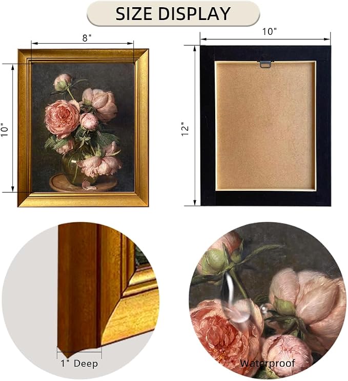 Pink Peonies Flower Oil Painting on Canvas Vintage Framed Dark Floral Wall Art Farmhouse Picture Wall Decor Moody Canvas Print for Living Room Bedroom Bathroom Decor