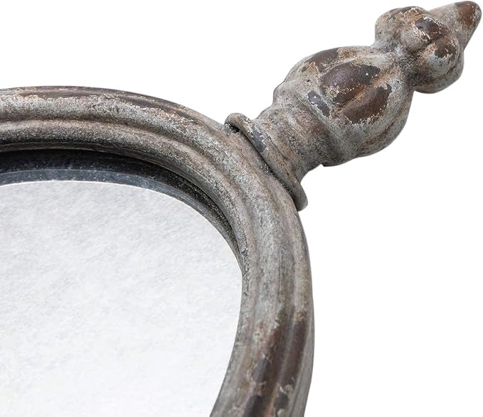 SOFFEE DESIGN Antique Metal Candle Sconces Candlestick Holder Wall Mounted Distressed with Oval Faded-Looking Mirror