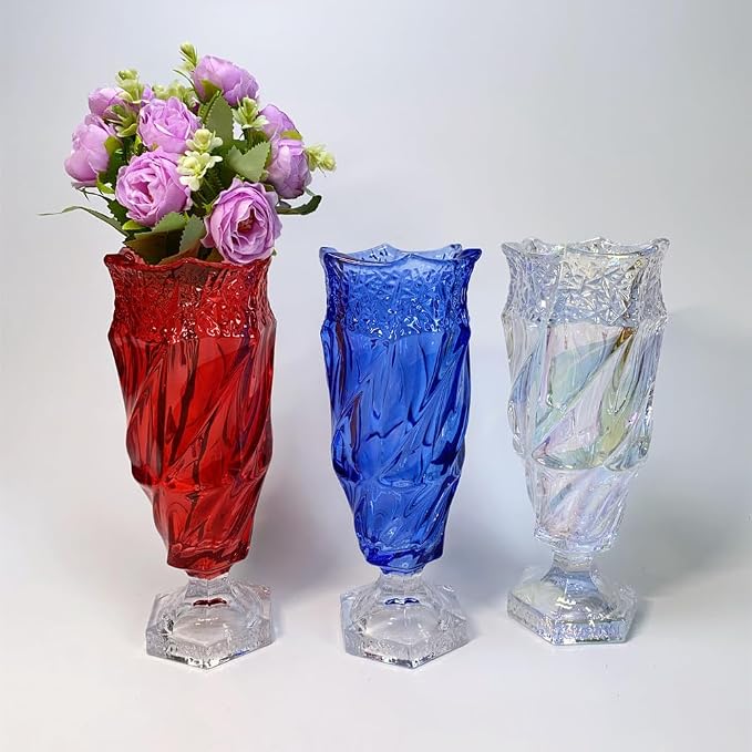 Glass Flower vase 2.4lb 9.5inch,Bohemian Style, for Centerpieces,Wedding,Home Decor Glass Vase (Red)