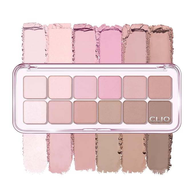 CLIO Pro Eye Palette Air, 12-Color Eye Shadow Palette, Matte Shimmer Mix, Air-Fit Blendable Pigmented Buildable Color, Low Fallout, Cool Mauve Neutral Tone, Daily Korean Makeup (07 LAVENDER STAFF)