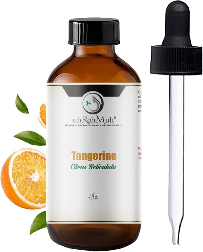 Tangerine Essential Oil, Citrus Reticulata, Cold Pressed Citrus Peel Oil, Sweet Citrus Aroma for Aromatherapy, Diffuser, Massage, Skin Care, Natural Fragrance Oil for Blends – 4 Fl oz