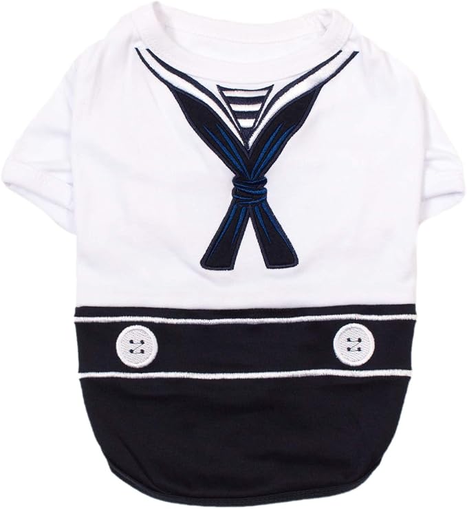Parisian Pet Sailor Dog Costume - 100% Cotton Dog Clothes for Large Dogs Boys - Lightweight, Breathable Puppy Outfits - Funny French Bulldog Clothes - Cute Navy Pet Shirt - Stretchy T Shirt for Dogs