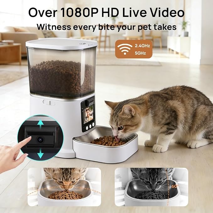 Automatic Cat Feeder with Camera Two-Way Video/Autio 5G WiFi, 5L | 3MP HD, Custom Voice, APP Control Automatic Dog Feeder with Night Vision, Cat Food Dispenser, Automatic Feeder Cat Dry Food