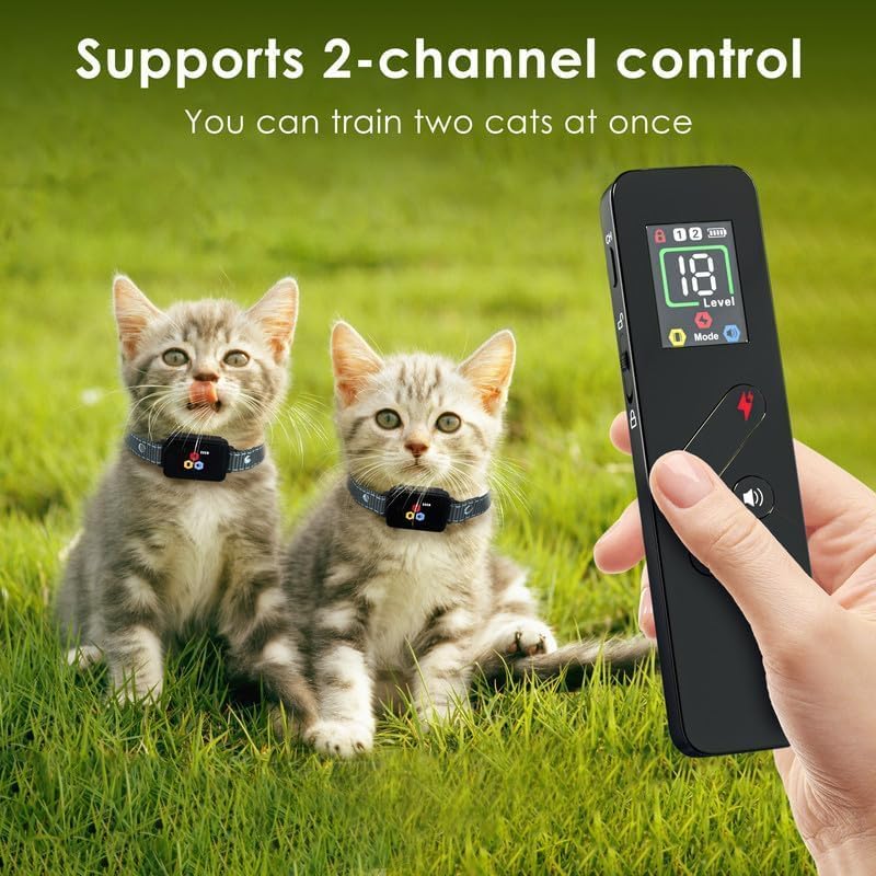 Cat Dog Training Collar Cat Bark Collar with Remote Electric Cats Dogs Shock Collar 3300FT IP67 Waterproof 3 Training Modes Beep Vibration Shock Mode Top Meowing Effective for Bad Behavior