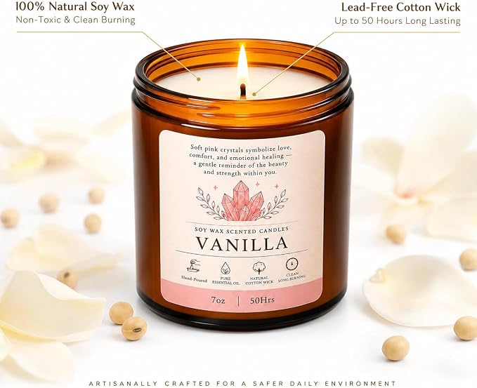 Vanilla Soy Candle 7oz Natural Soy Wax Scented Candle Jar Candle | Long Burning Aromatherapy Candle for Home Decor, Relaxing Gift for Women