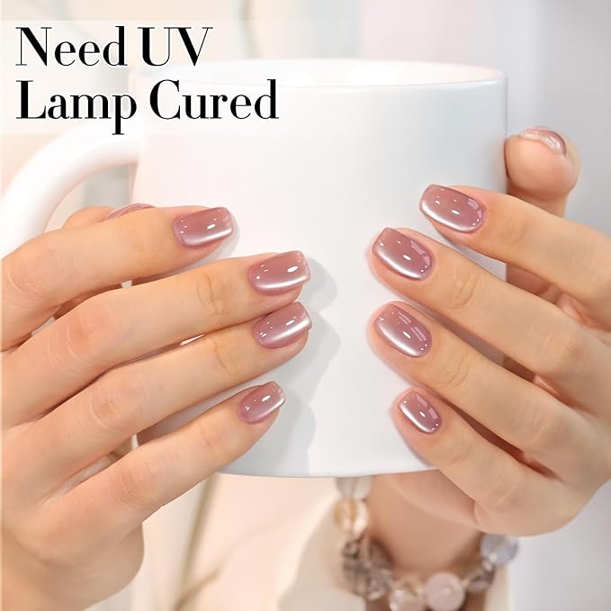 Double Rhythm 15ML Jelly Glass Cat Eye Gel Polish with Magnet Holographic Glitter Shimmer Translucent Sheer Color Salon Soak Off Magnetic Nail at Home (Rose Nude -MC1200)