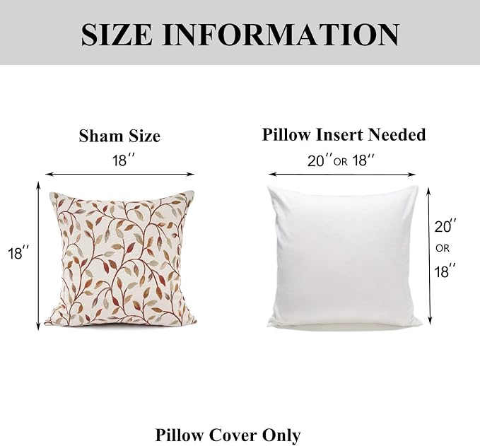 YOUR SMILE Classical Embroidery Jacquard Beige Leaf Pattern Square Decorative Throw Pillow Case Cushion Cover 18 x 18 inch