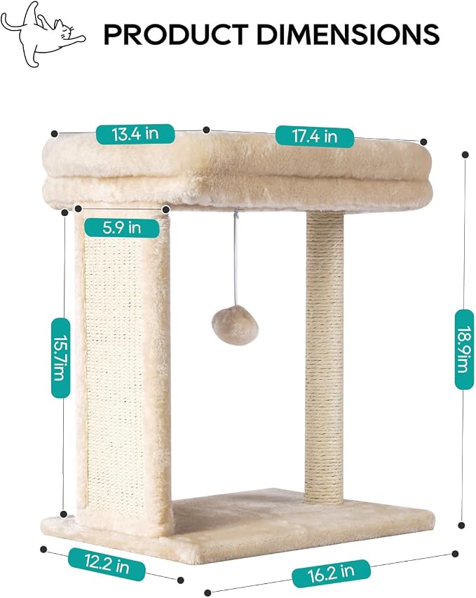 SYANDLVY Small Cat Tree for Indoor Cats, Scratching Board with Perch | Scratching Post for Small Cats, Kittens Scratcher with 2 Dangling Balls, Beige
