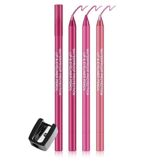 Ownest 3Colors Matte & Shimmer Pink Gel Eyeliner Pen, Pearl Metallic Eyeliner Pencil Kit, Glitter Eye Liner for Women, Professional Colorful Eye Makeup Pencil Set, Waterline Eyes Liner with Sharpener