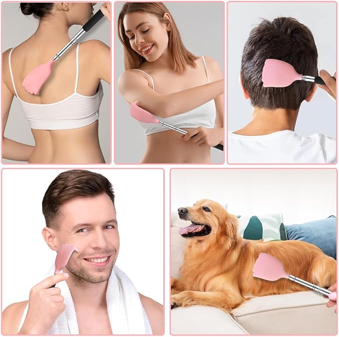 Back Scratcher Extendable Silicone Massager Tool Telescoping Stocking Stuffers Bear Claw Soft for Itches Lotion Application Spa Men Women Kids Adults the Disabled Baby-Pink