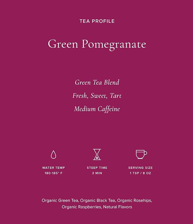 Art of Tea Green Pomegranate 12 Count Green Tea Bags, Premium Organic Green Tea with Pomegranate Flavor, Antioxidant Rich Fruity Green Tea Sachets, Gourmet Pyramid Tea Bags