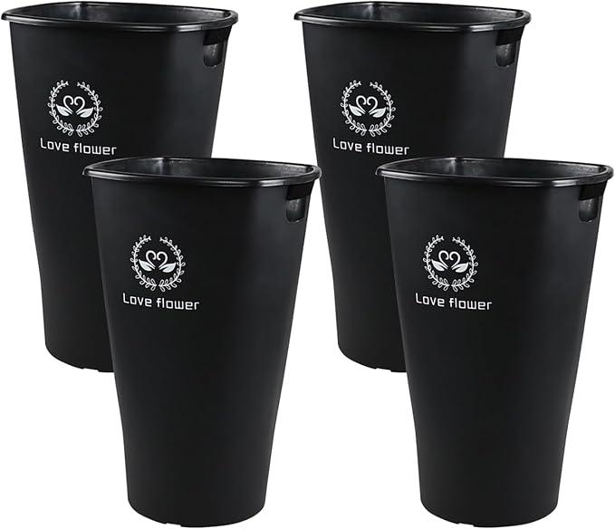 Teyyvn Floral Buckets, 4-Pack Tall Plastic Flower Containers, Black | 19.92 Inch, Durable Vase Buckets for Fresh-Cut Flowers, Arrangements, Wedding, Event, and Retail Display
