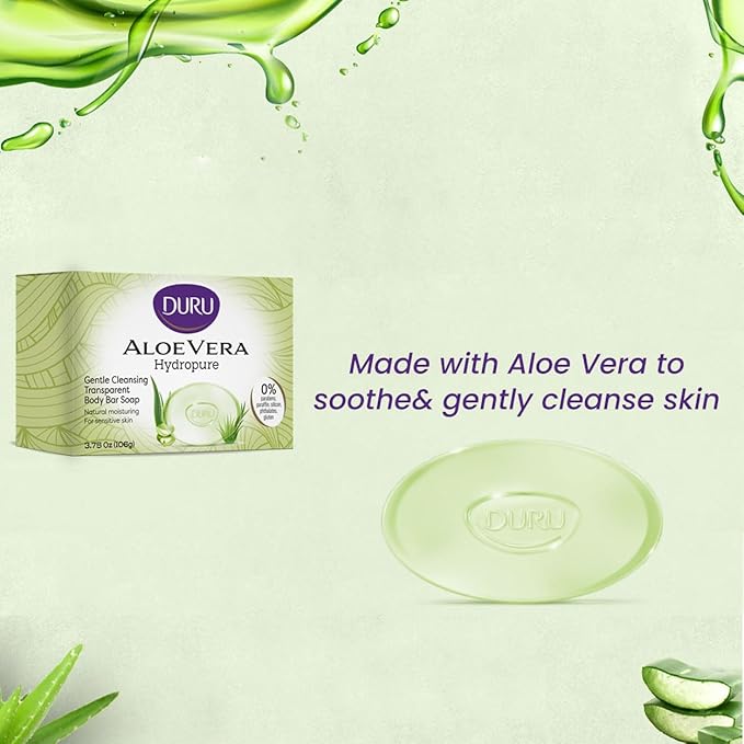 Duru Aloe Vera Glycerin Bar Soap - Vegan Transparent Cleansing Bar Moisturizing Sensitive Skin Wash for Women and Men Plant Based - 3 Pack