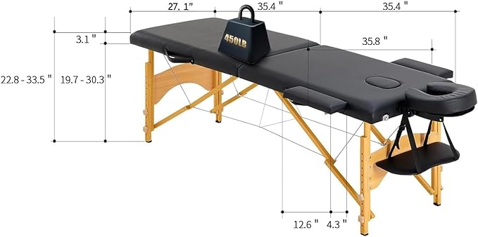 Artechworks Massage Table Massage Bed Portable Lash Bed for Eyelash Extensions Beauty Tattoo Table Adjustable for Spa Salon,Lightweight (Black, 2 Folding No Bag)