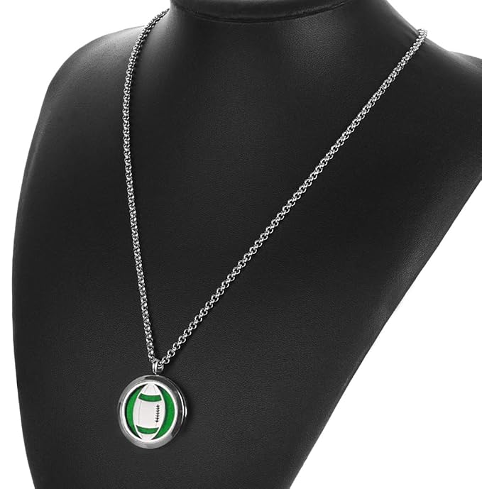 Essential Oil Diffuser Necklace, Hypoallergenic Stainless Steel Aromatherapy American Football Locket Pendant Jewelry Sets Birthday Christmas Mother's Day Gift for Women Men Teen
