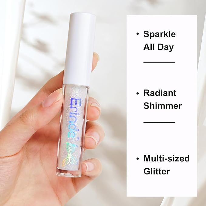 Erinde Liquid Glitter Eyeshadow Eyeliner, Metallic Shimmer Glitter Eyeshadow Liner, High Pigment Colored Eyeliner, Waterproof Long Lasting Sparkle Eye Makeup for Women, Pearl White