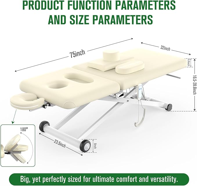 pouseayar Heavy Duty Electric Massage Table, Electric Lift Motor and Manual Backrest Adjustable for Treatment/Medical Spa/Facial Bed/Beauty Bed and More - 31.5 Wide x 75 Long - White