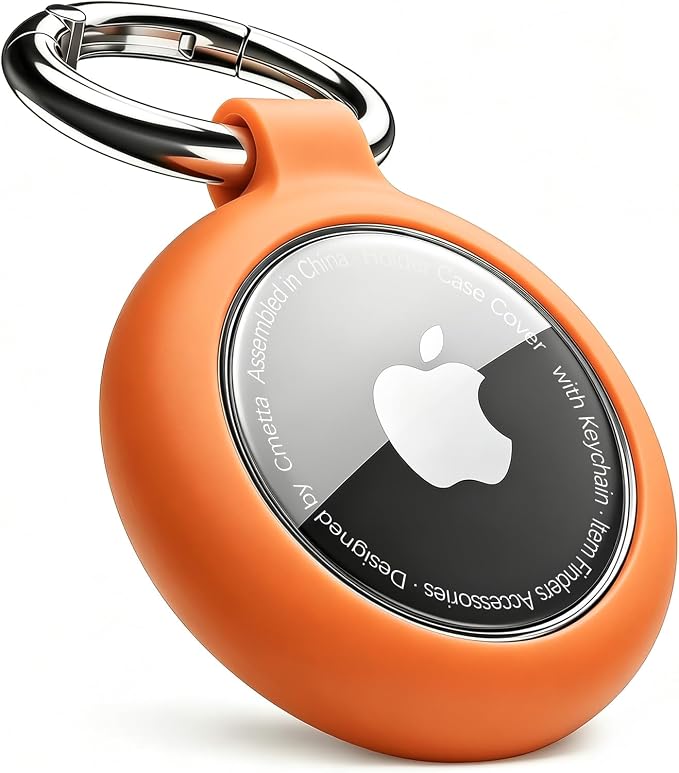 Soft TPU Keychain Holder Case for AirTag, Clear Orange | Protective Cover, Scratch-Resistant, Round Design, For Keys, For Luggage, For Backpack, For Pet Collar, For Kids