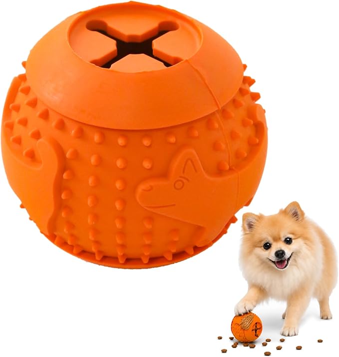 Deeow Rubber Dog Chew Toy Ball, Puzzle Feeder Pet Toy -3'' Red