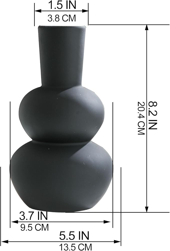 Modern Ceramic Vase, Matte Black Boho Vase, Minimalist Pampas Clay Vases for Wedding Dinner Living Room Office Bedroom, Table Centerpieces