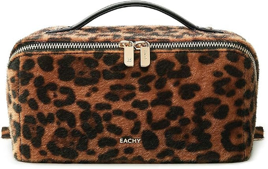EACHY Travel Makeup Bag, Large Capacity Cosmetic Bag for Women, Waterproof PU Leather, Flat Open Portable Toiletry Bag for Skincare, Brushes & Travel Essentials
