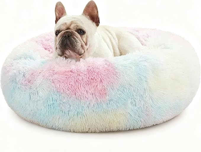 Washable Calming Dog & Cat Bed for Ultra Large Small Medium Size Pet | Donut Round Cute Warming Mat House Supply Indoor, 8 Sized Deal Necessity Essential Furniture for Boy Girl Puppy Kitten kitty