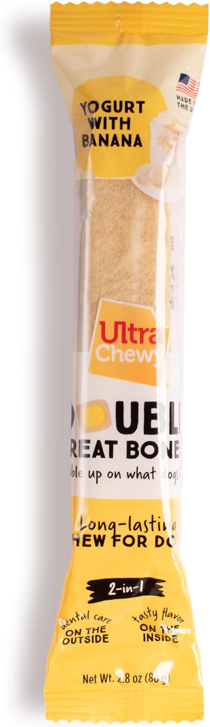Ultra Chewy Yogurt Double Treat Bones, Strawberry Blueberry Banana | Long-Lasting, Made in USA, Large and Small Breeds, Highly Digestible, 2 Packs