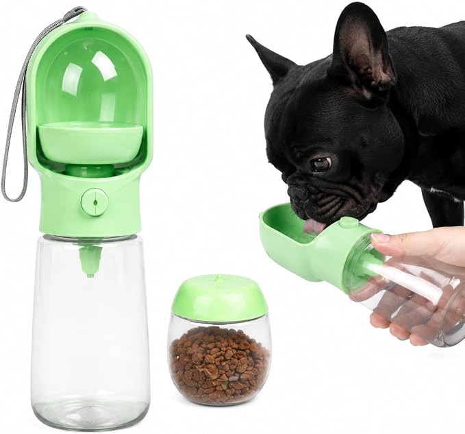 2-in-1 Dog Cat Portable Water & Food Travel Dispenser Bottle (Green)