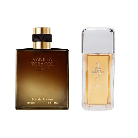 2PCS Mens Perfume Cologne Long Last Strong EDP Natural Spray Gift Set, with Cocoa, Dried Fruits, Woody Fragrance for Daliy Use, 3.4 Fl Oz / 100 mL Each (1 Billion Lucky & Vanilla Tobacco)