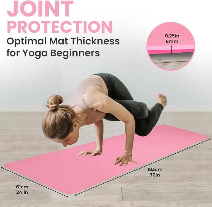 Nolava Yoga Mat with Bag – 72 x 24 inch, 1/4 inch Thick Non-Slip Mat – Includes Slap Band, Black Zippered Carry Tote with Mat Sleeve & Inner Pocket – For Yoga, Pilates, Home or Studio.