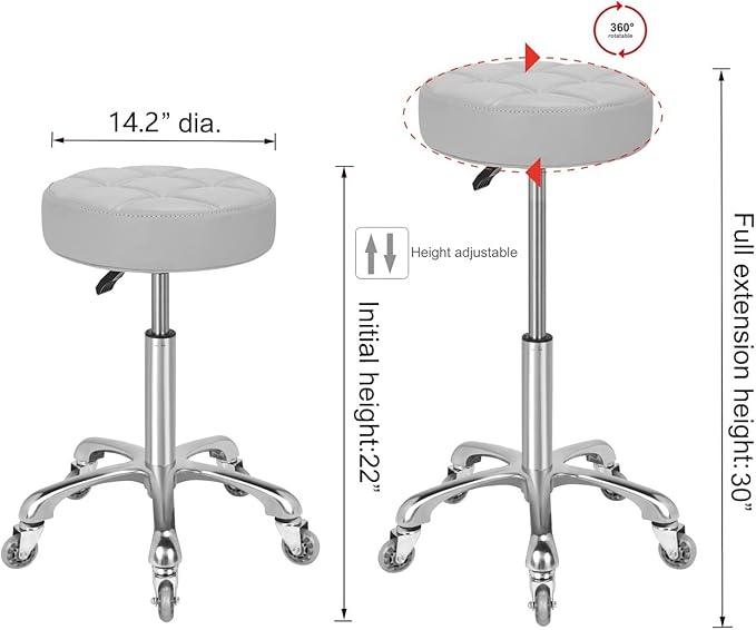 Kaleurrier Swivel Stool Chair Adjustable,Heavy Duty Hydraulic Rolling Metal Stools for Kitchen Hair Beauty Salon Barber Shop Spa Bar Office Massage Garage Dental Counter Height - 22-30"