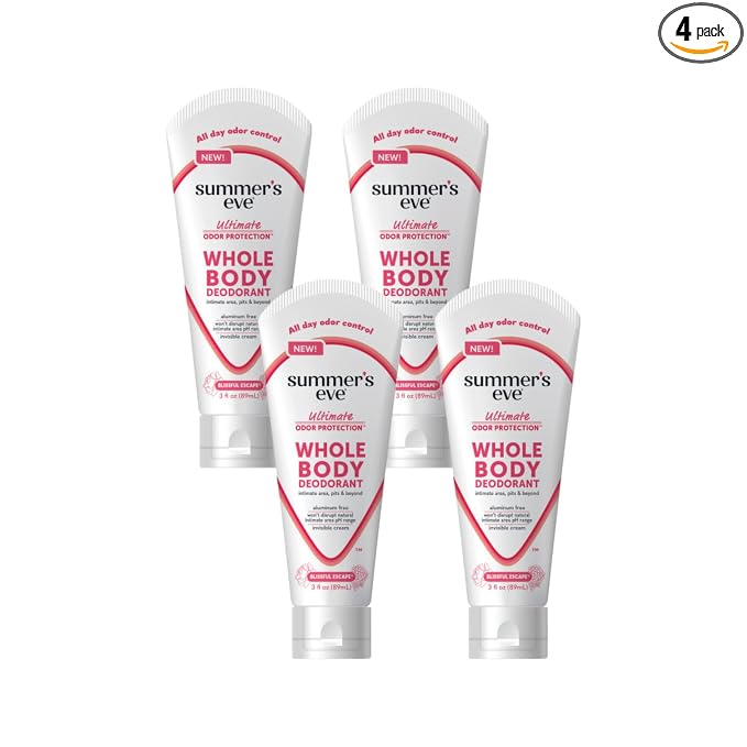 Summer’s Eve Ultimate Odor Protection Whole Body Deodorant Cream, Blissful Escape, Aluminum Free, All Day Odor Control, Invisible Cream, 3 Ounce (Pack of 4)