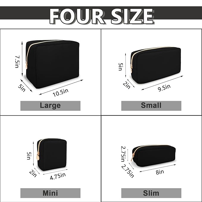 UIXIZQ Waterproof Large Makeup Pouch,Nylon Women Travel Toiletry Storage Preppy Cosmetic Bag for Girls,Big Makeup Organizer Bag Cute Zipper Pouch for Sport Work Gift(Large-Black)