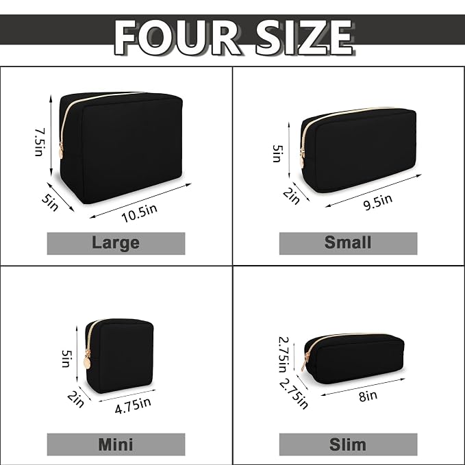 UIXIZQ Waterproof Small Pencil Case Makeup Bag for Purse,Cute Pencil Pouch Preppy Nylon Makeup Brush Holder with Zipper,Girls Portable Storage Case Small Pen Bag for Office(Slim-Black)