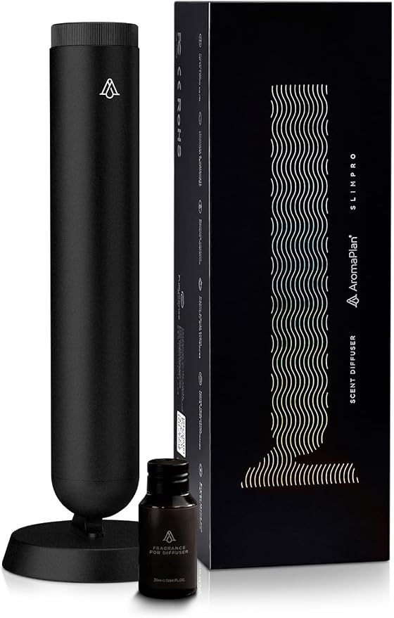 AromaPlan 5-Star Collection Rechargeable Waterless Diffuser (Fragrance Included)- Smart Cold Air Diffuser, Adjust Intensity & Timer, Long Battery Life- Aluminum Body, Luxury Scent Experience, Black