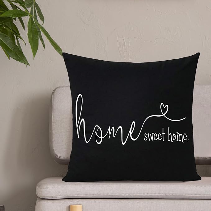 Home Sweet Home Quotes Farmhouse Pillow Covers 18x18 Inch,Farmhouse Decorative Lumbar Throw Pillow Case Cushion Cover,Housewarming Gift,Black