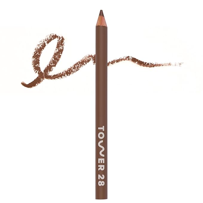 Tower 28 OneLiner - Multi-Use Creamy Lip Liner, Eyeliner & Face Makeup Pencil for Sensitive Skin - Hydrating, Vegan Formula with Shea Butter - Matte, Long-Lasting Finish - Taupey Brown (1 Count)