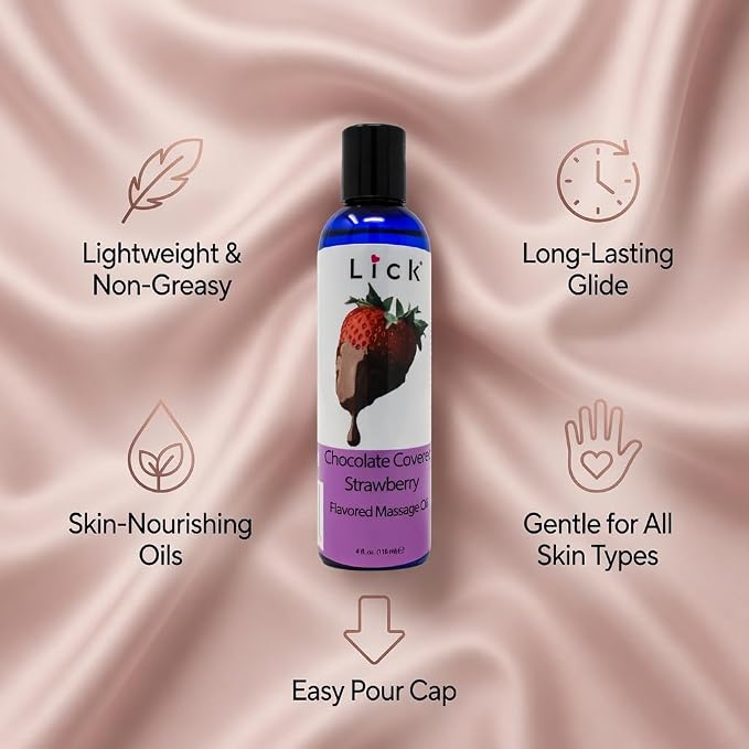 Lick Chocolate Covered Strawberries Massage Oil – Gourmet Dessert Edible Massage Oil with Almond Oil & Vitamin E, Luxurious Glide for Romantic Couples Massage, 4 oz