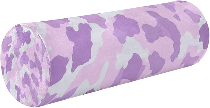 Purple Cow Print Neck Roll Pillow Bolster Round Health Memory Foam Long Cervical Cylinder Pillows with Removable Washable Cover for Body Bed Legs Back Yoga