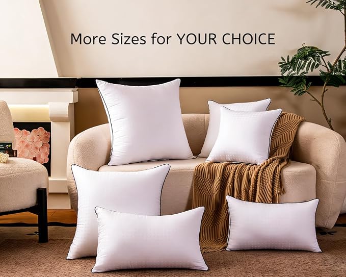 12"x20"Pillow Inserts Set of 2 with 100% Cotton Cover Decorative Square Throw 12x20 Pillows for Couch, Sofa and Bed - White(2, 12x20)