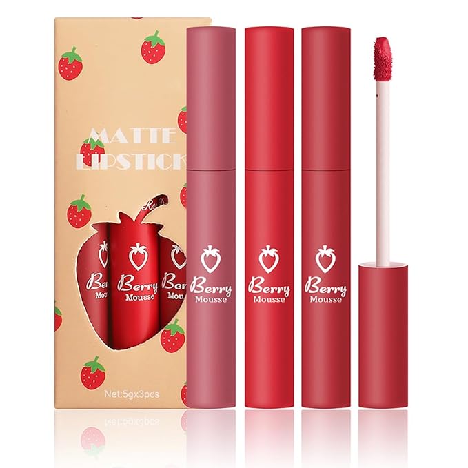 3Pcs Nude Matte Lip Lipstick, Velvet Smooth Crayon Lip Stain, Nude Lip Tint Long Lasting & Nourishing Lip Gloss Non-stick Cup Lipstick for Women Makeup (Set B, F)
