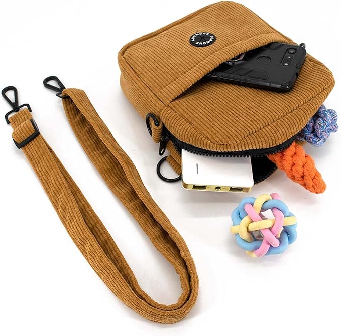 Dog Treat Pouch,Velvet Dog Training Pouch Bag Built-in Poop Bag Dispenser | Large Capacity Pet Treat Training Bag for Treats, Kibbles, Pet Toys (Brown)