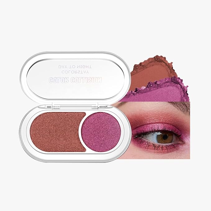 Dual-Color Pearl Eyeshadow Palette – High Pigment Shimmer Eyeshadow Duo, Copper & Roses Pink Shimmer Eye shadow , Silky Blendable Texture, Waterproof Long-Lasting Eye Makeup for Daily & Glam Looks 04#