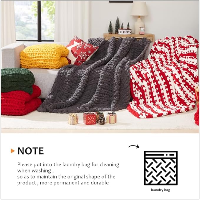 L'AGRATY Chunky Knit Throw Blanket for Couch, 80'' x 90'' Knit Throw, Brown | Handmade Chenille Crochet Blanket for Sofa Bed, Thick Cable Knitted Blankets for Room Home Decor, Birthday Gift for Women Mom