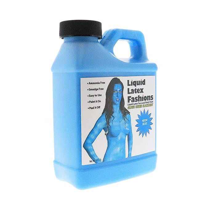 Neon Blue 8 oz - Liquid Latex Face and Body Paint, UV Black light Reactive, Ammonia Free, for Kids and Adults, Ideal for Artwork and Cosplay